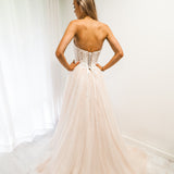 Blush tulle bustier corset dress for hire