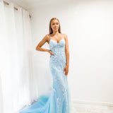 Baby Blue tulle corset lace mermaid dress with lace up back for hire