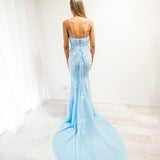 Baby Blue tulle corset lace mermaid dress with lace up back