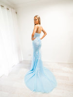 Baby Blue tulle corset lace mermaid dress with lace up back for hire