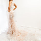 Blush pearl mermaid dress for hire
