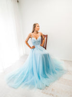 Baby blue tulle corset lace princess dress with lace up back