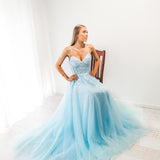 Baby blue tulle corset lace princess dress with lace up back for hire