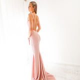 Pink sparkling mermaid low back dress