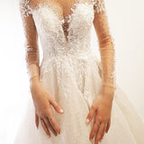 Blush pink long sleeves princess gown for hire