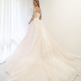 Blush pink long sleeves princess gown for hire