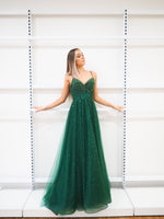 Sparkling green beaded princess dress