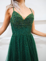 Koda sparkling green beaded princess dress for hire