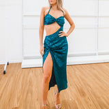 Two piece set in emerald green sequin fabric