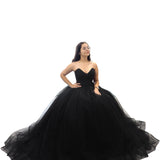 Black tulle V neck strapless dress