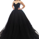 Black tulle V neck strapless dress