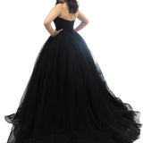 Black tulle V neck strapless dress