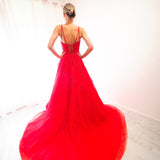 Red tulle princess dress for hire