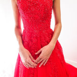 Red tulle princess dress for hire