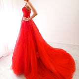 Red tulle princess dress for hire