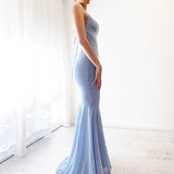 Cowl neck blue shimmering mermaid dress