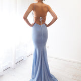 Cowl neck blue shimmering mermaid dress