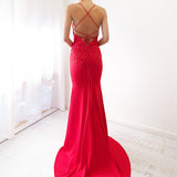 Red sequin lace stretch knit mermaid dress