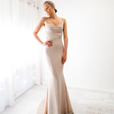 Sparkling gold nude cowl neck mermaid dress