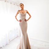 Sparkling gold nude cowl neck mermaid dress