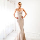 Sparkling gold nude cowl neck mermaid dress