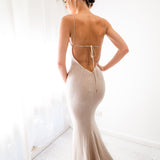 Sparkling gold nude cowl neck mermaid dress
