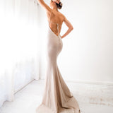 Sparkling gold nude cowl neck mermaid dress