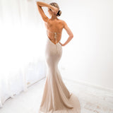 Sparkling gold nude cowl neck mermaid dress