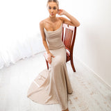 Sparkling gold nude cowl neck mermaid dress