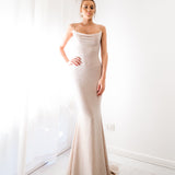 Sparkling gold nude cowl neck mermaid dress