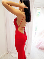 Red cowl neck bright red dress with strap back