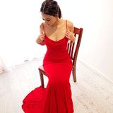 Red cowl neck bright red dress with strap back