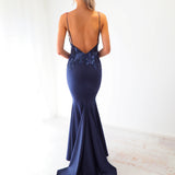 Midnight Blue sequin lace mermaid dress fore hire