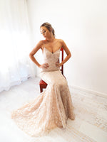 Gold lace mermaid dress with criss-cross back (sample sale)