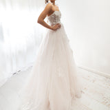 Floral Goddess dress in blush sparkling tulle