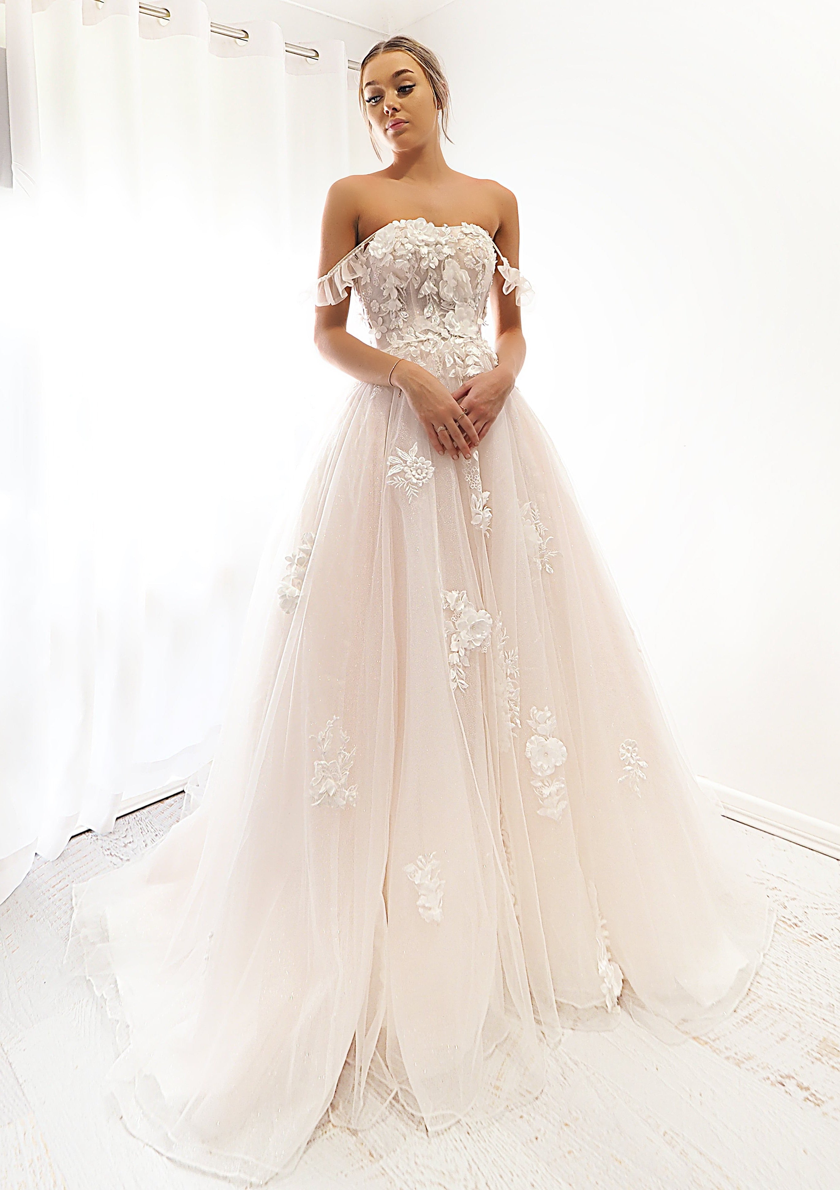 Floral Goddess dress in blush sparkling tulle Destiny Chic Floral Goddess dress in blush sparkling tulle Destiny Chic