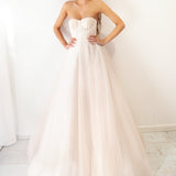Bustier blush pink organza lace up back dress