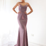 Sparkling purplish pink mermaid dress with  laceup back for hire