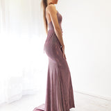 Sparkling purplish pink mermaid dress with  laceup back for hire