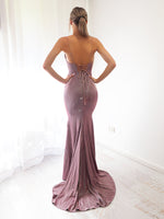 Ximena sparkling purplish pink mermaid dress with laceup back