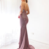 Sparkling purplish pink mermaid dress with  laceup back for hire