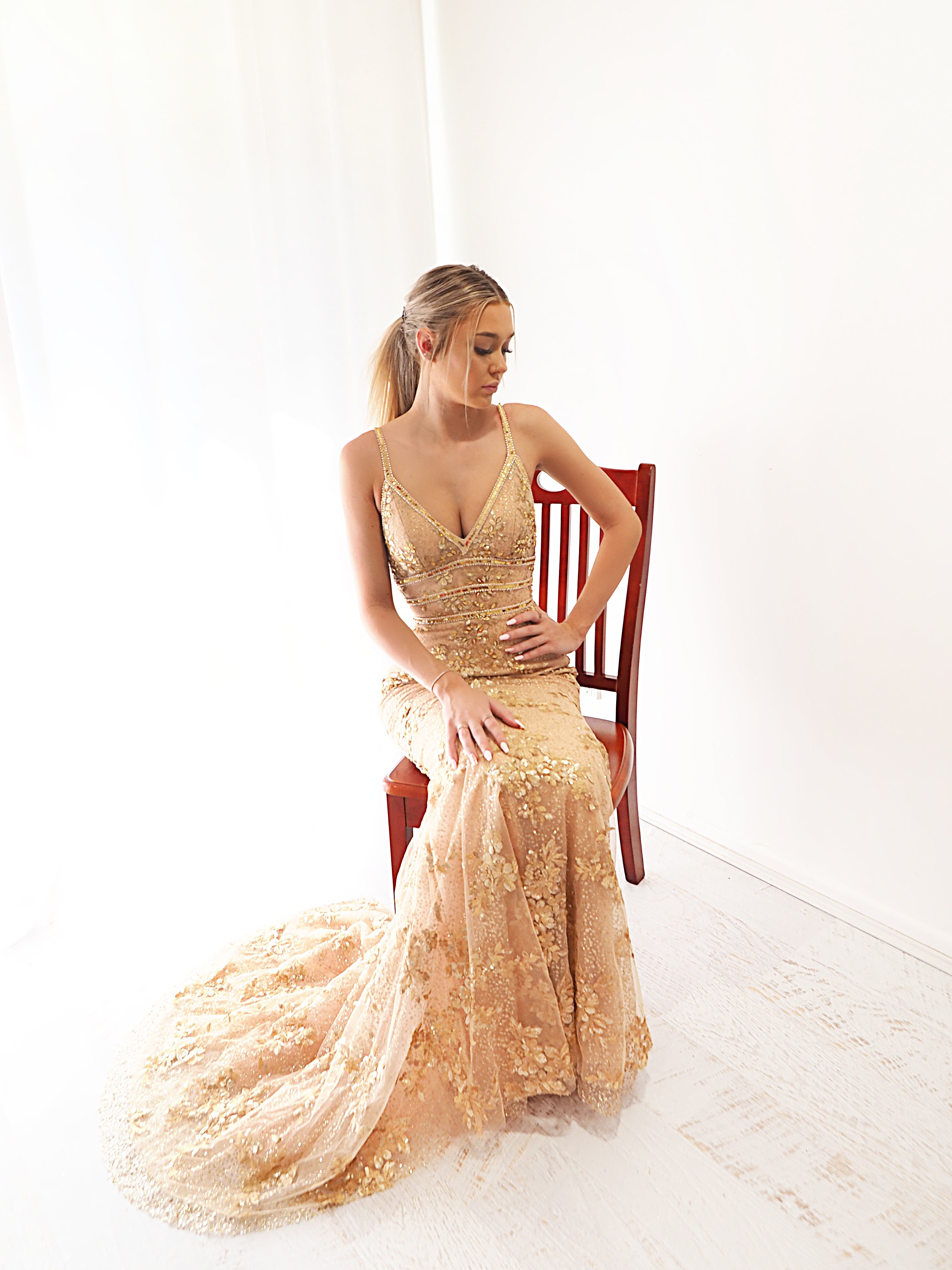 Gold sequin hand beaded top sparkling mermaid dress 14 Gold sequin hand beaded top sparkling mermaid dress 14