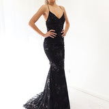 Black sequin lace mermaid dress