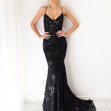 Black sequin lace mermaid dress