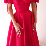 Bustier corset red taffeta dress with bows
