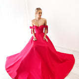 Bustier corset red taffeta dress with bows