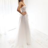 White 3D lace strapless dress