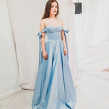 Bustier corset baby blue dress with self-tie bows for hire