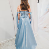 Bustier corset baby blue dress with self-tie bows for hire