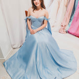Bustier corset baby blue dress with self-tie bows for hire